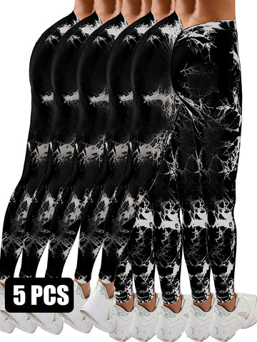 5pcs Dyed Yoga Pants With A Waistband At The Lower Back Active Yoga Pants