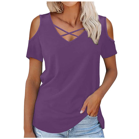 V-neck Short Sleeve Loose T-shirt Women