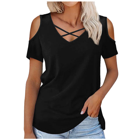 V-neck Short Sleeve Loose T-shirt Women