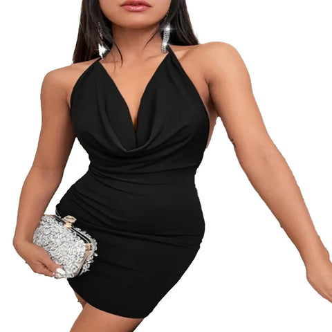 Summer V-neck Dress  Deep Temperament Sling Backless Halter Dresses Women's Clothing