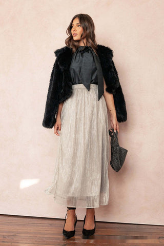 Solid Color Streamer Yarn Skirt Women's Summer High Waist Slimming A- Line Bright Silk Skirt French Style