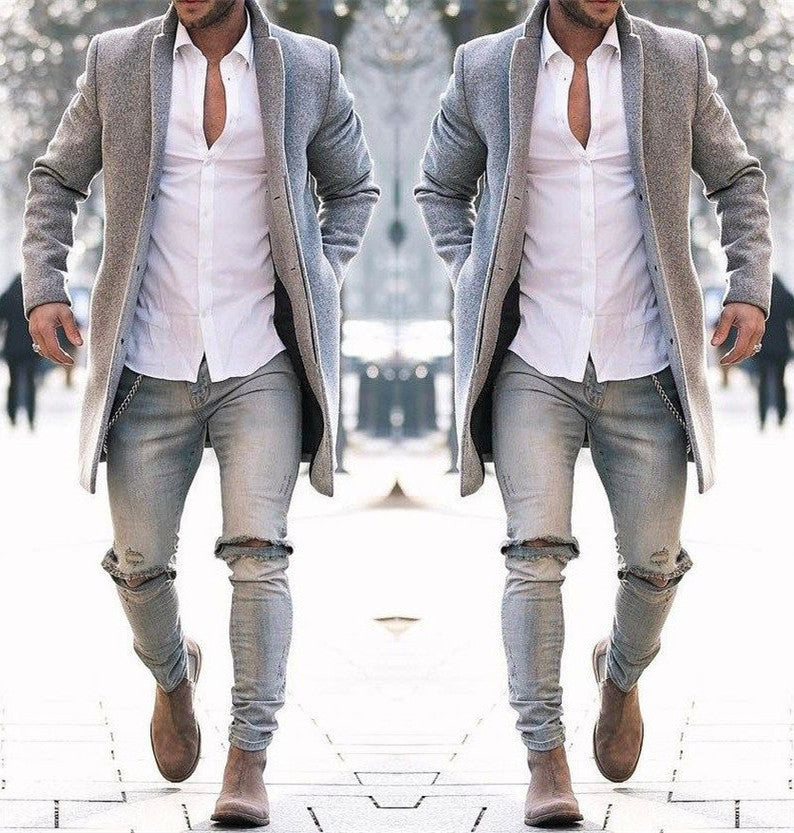 Men's trench coat long autumn and winter coats