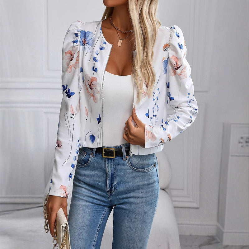 Printed Gigot Sleeve Long Sleeve Thin Jacket Jacket