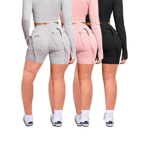 Women's Casual Tight Workwear With Pocket Sports Shorts Suit