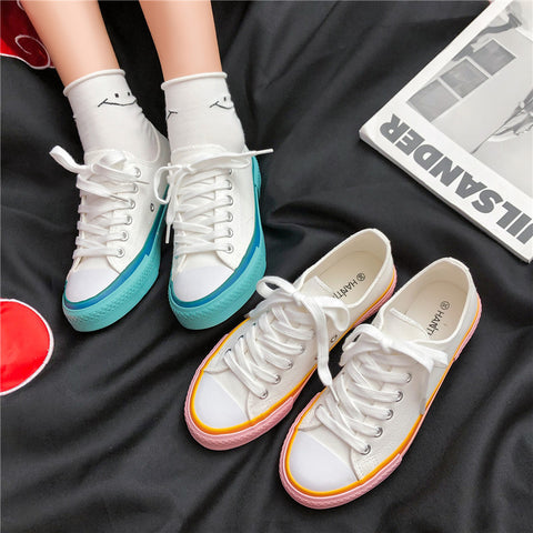Classic Cream Blue Canvas Shoes Women