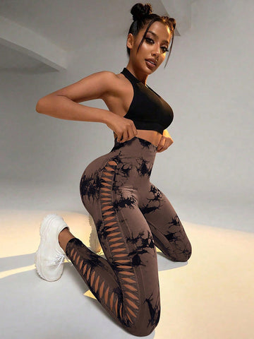 6Pcs Tie-dye Cut-out Leggings Women's Yoga Pants