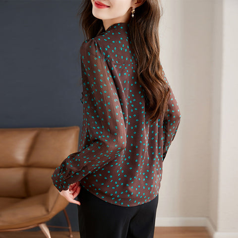 Lotus Leaf Lace Collar Long Sleeve Small Flower Chiffon Shirt