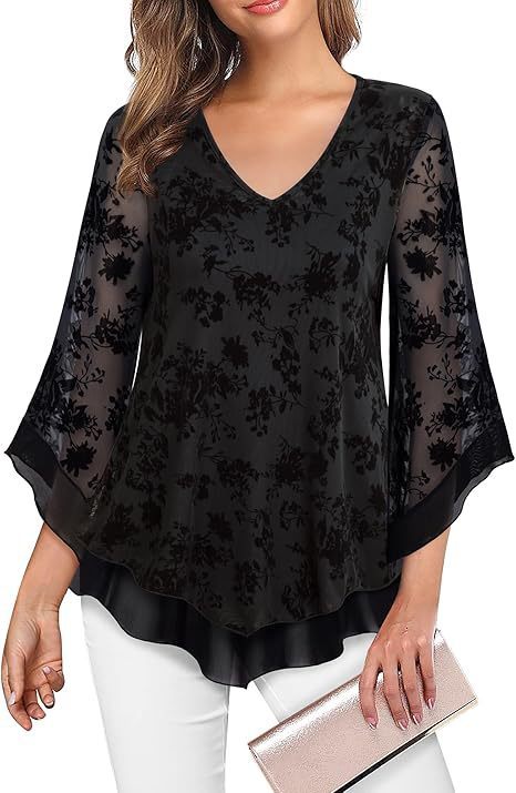 Women's Summer 34 Flare Sleeve Top