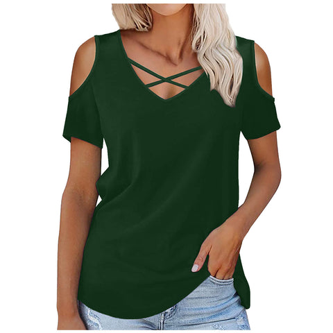 V-neck Short Sleeve Loose T-shirt Women