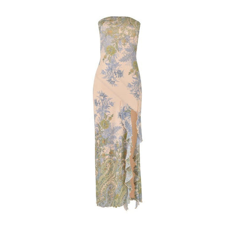 Printed Slit Slim Tube Top Dress Women