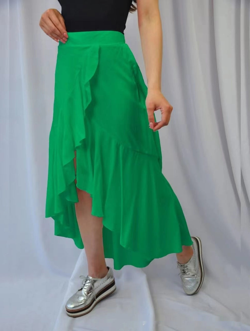 European And American Solid Color Stitching Drape Dovetail Rubber Band High Waist Fashion Leisure Women's Skirt