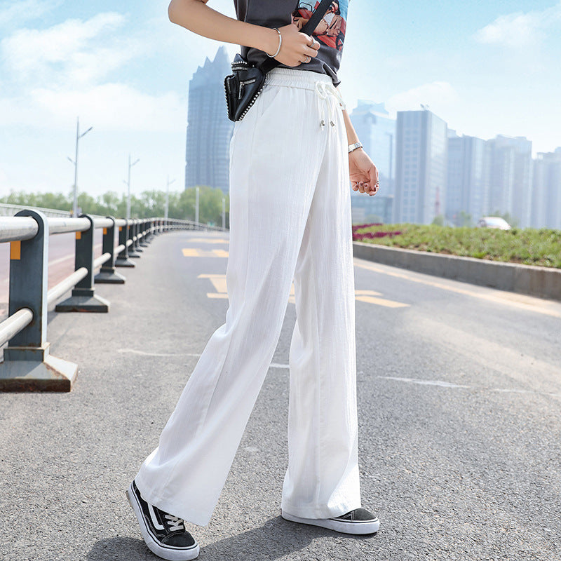 White Wide Leg Pants Female High Waist Drooping Ice Silk Leggings