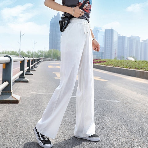 White Wide Leg Pants Female High Waist Drooping Ice Silk Leggings