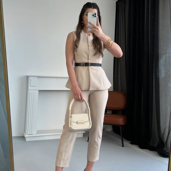 Belt Simple Sleeveless Shirt Bandage Dress Waist-tight Vest