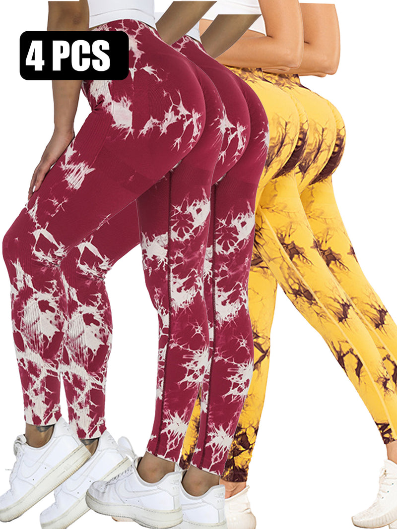 4pcs Tie-dye Yoga Pants Active Yoga Pants