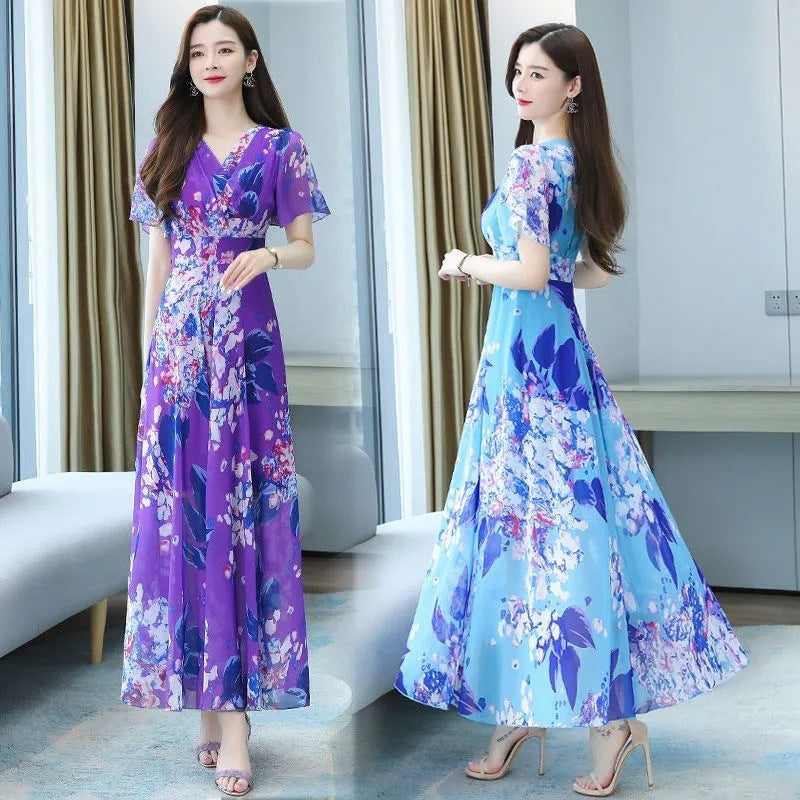 Summer Fashion Printing Dress Women Over The Knee Bohemian