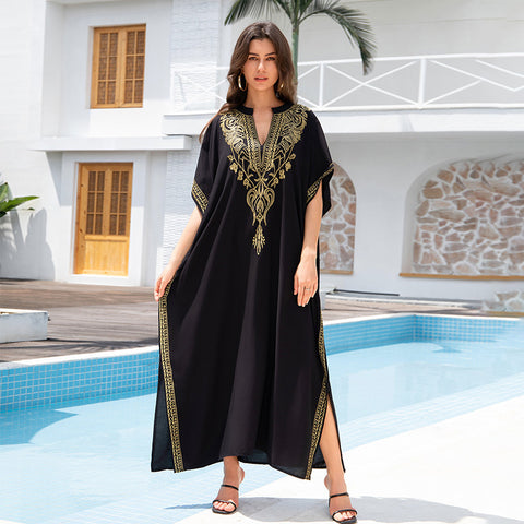 Rayon Embroidered Beach Sun Protection Clothing Dress Women