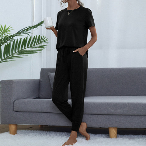 Women's Pocket Short Sleeve Trousers Suit