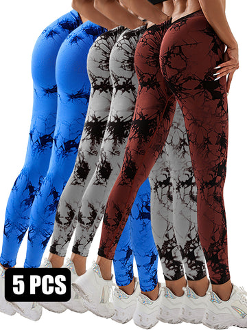 5pcs Dyed Yoga Pants With A Waistband At The Lower Back Active Yoga Pants