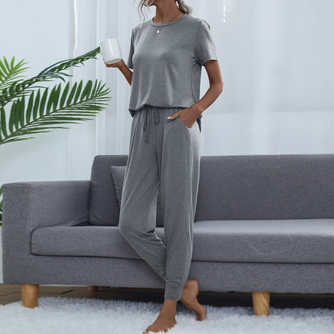 Women's Pocket Short Sleeve Trousers Suit