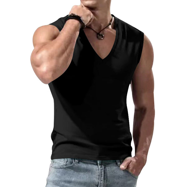 Men's Solid Color Large V-neck Loose Vest