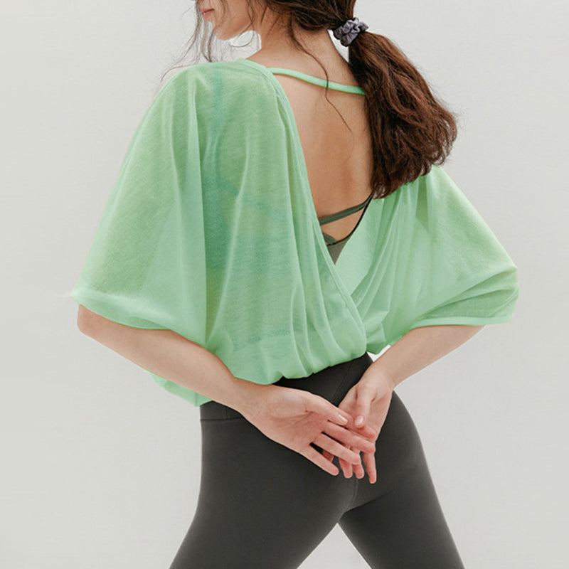 Loose Quick-drying Yoga Clothes Blouse Breathable Slimming Backless Short Sleeve
