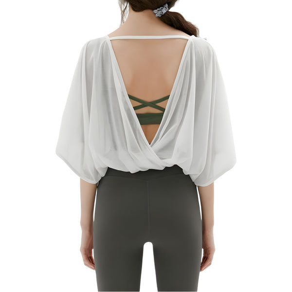 Loose Quick-drying Yoga Clothes Blouse Breathable Slimming Backless Short Sleeve