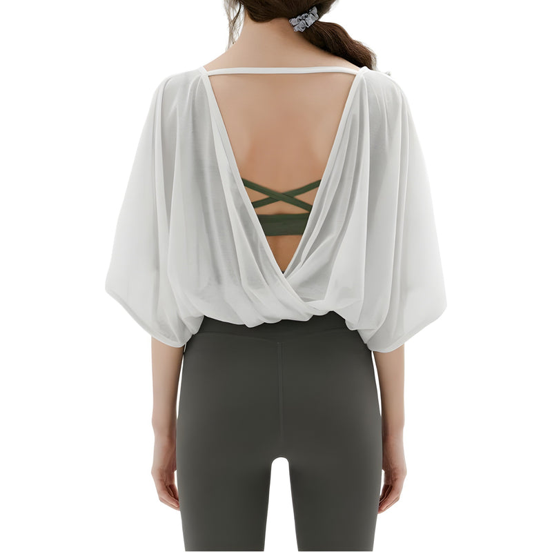 Loose Quick-drying Yoga Clothes Blouse Breathable Slimming Backless Short Sleeve