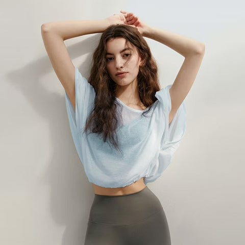Loose Quick-drying Yoga Clothes Blouse Breathable Slimming Backless Short Sleeve