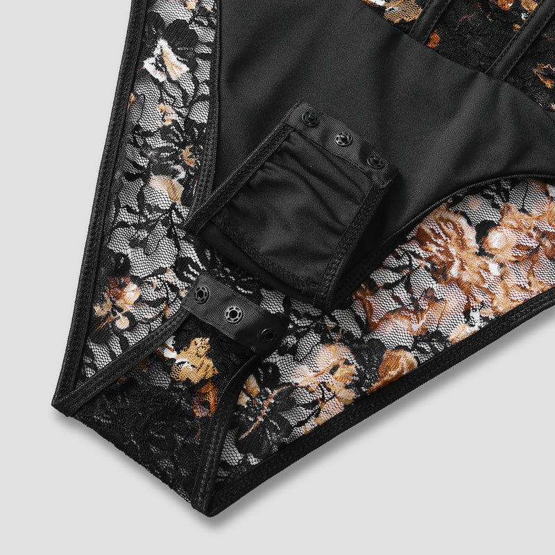 European And American Autumn Winter Retro Dignified Flowers Lace Steel Ring Sheer Long Sleeve