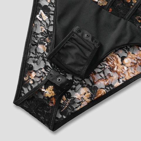 European And American Autumn Winter Retro Dignified Flowers Lace Steel Ring Sheer Long Sleeve