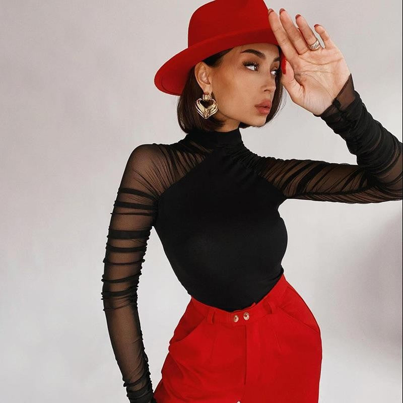 Mesh Stitching Solid Color Jumpsuit For Women