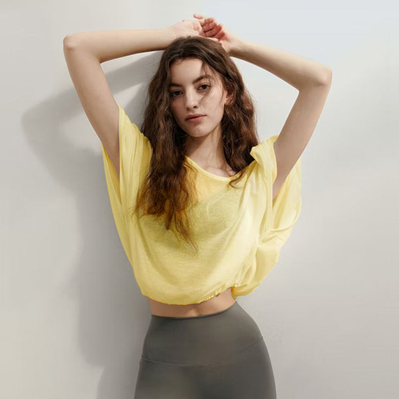 Loose Quick-drying Yoga Clothes Blouse Breathable Slimming Backless Short Sleeve