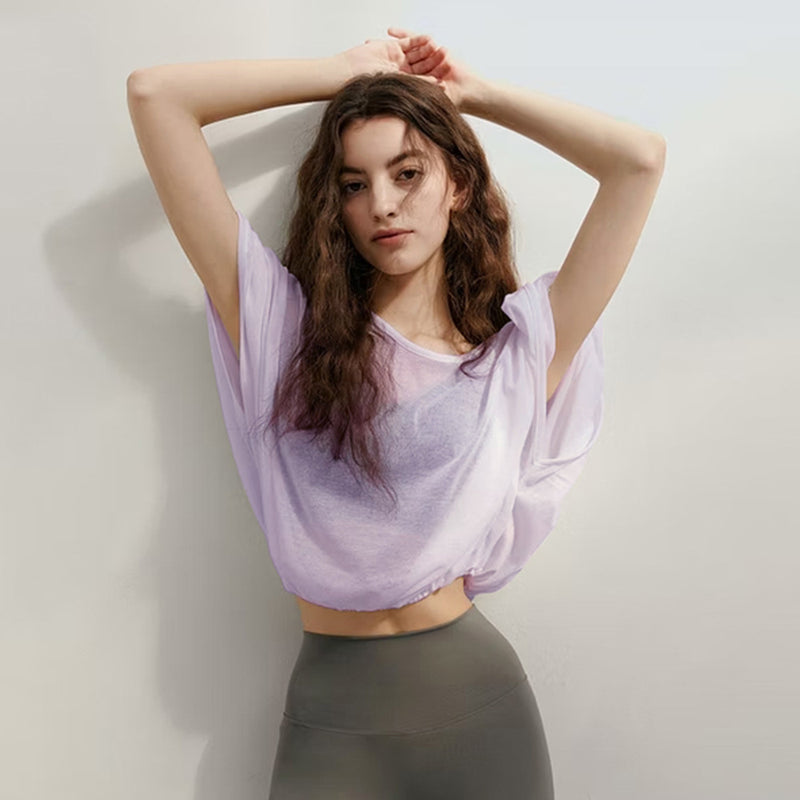 Loose Quick-drying Yoga Clothes Blouse Breathable Slimming Backless Short Sleeve