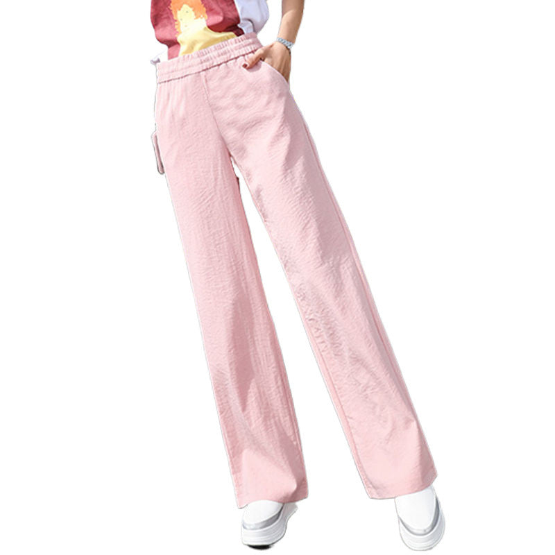 Draping Effect Cotton Linen Wide Leg Pants Women Elastic Waist