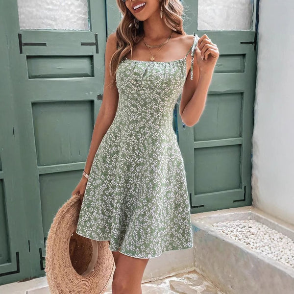 Summer New Suspender Floral Sexy Backless Slim Fit Printed Dress