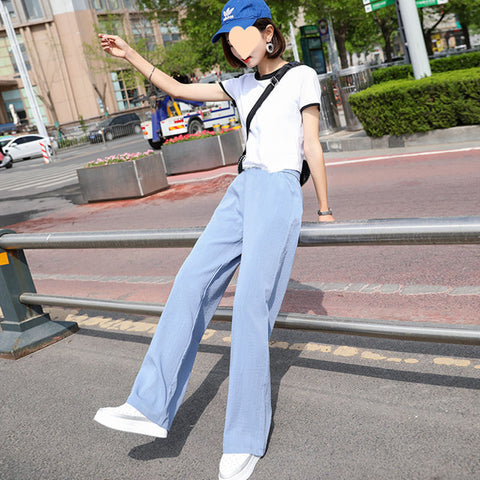 Draping Effect Cotton Linen Wide Leg Pants Women Elastic Waist