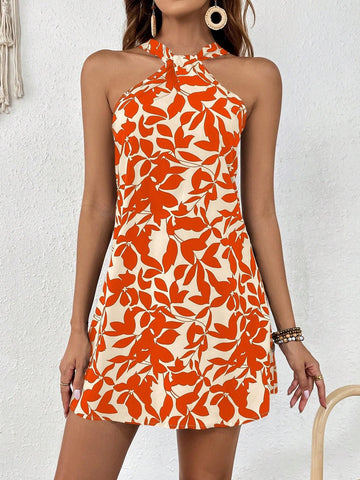 Women's Printing Off-the-shoulder Strap Dress