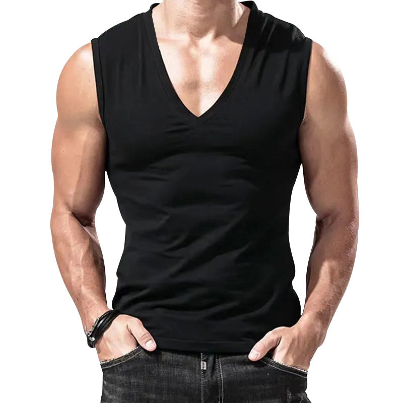 Men's Solid Color Large V-neck Loose Vest