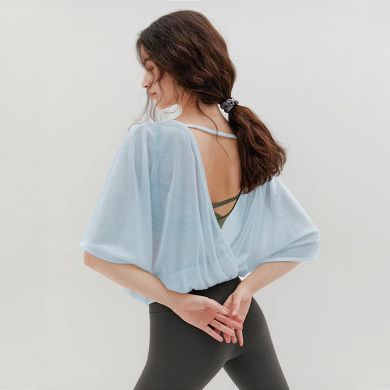 Loose Quick-drying Yoga Clothes Blouse Breathable Slimming Backless Short Sleeve