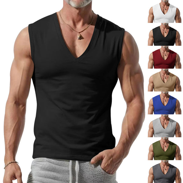 Men's Solid Color Large V-neck Loose Vest