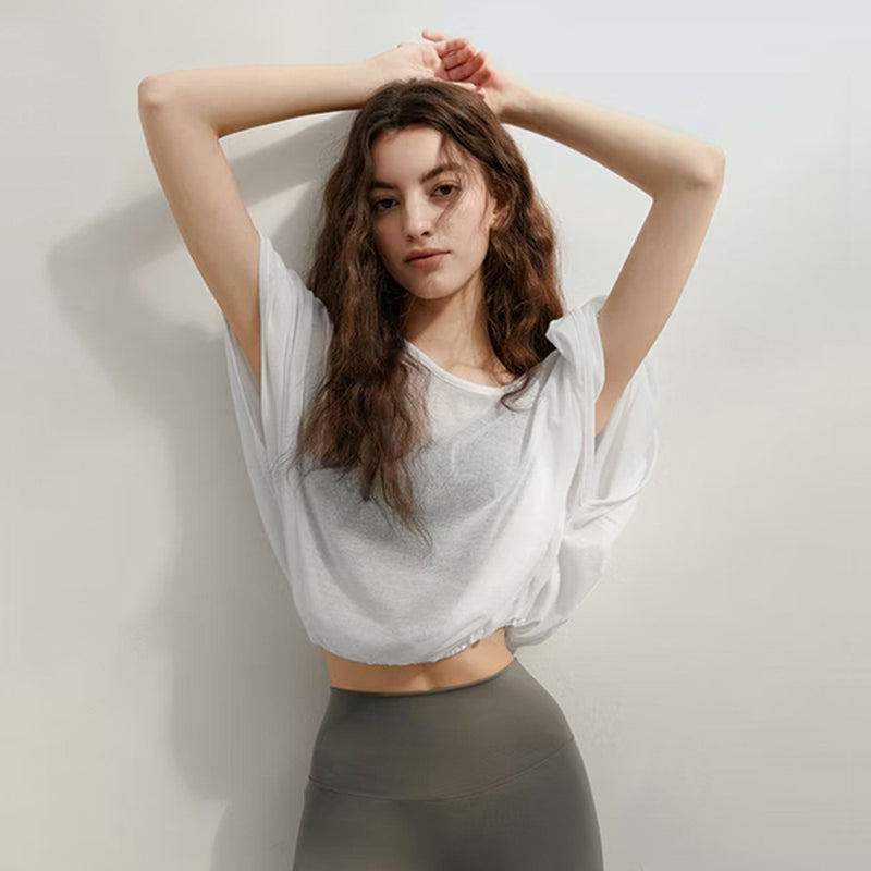 Loose Quick-drying Yoga Clothes Blouse Breathable Slimming Backless Short Sleeve