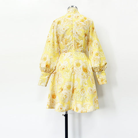 Belt Lantern Sleeve Holiday Swing Dress