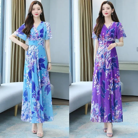 Summer Fashion Printing Dress Women Over The Knee Bohemian