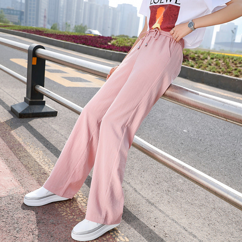 White Wide Leg Pants Female High Waist Drooping Ice Silk Leggings