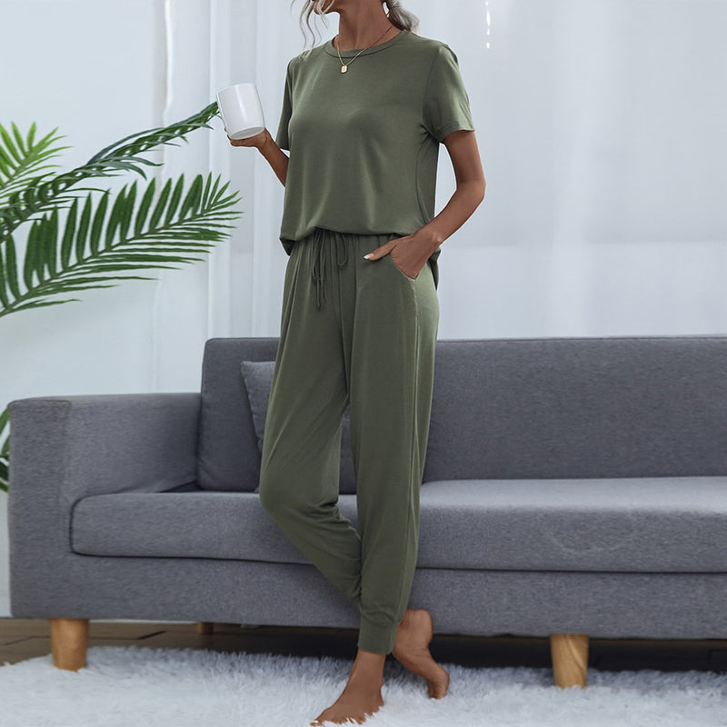Women's Pocket Short Sleeve Trousers Suit