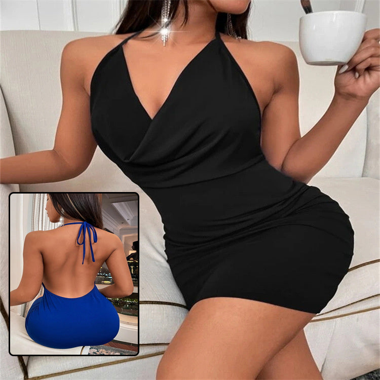 Summer V-neck Dress  Deep Temperament Sling Backless Halter Dresses Women's Clothing