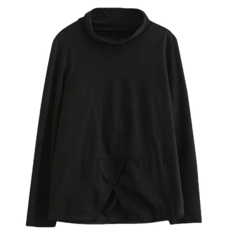 Retro Casual Patchwork Loose Long-sleeved T-shirt Turtleneck Bottoming Shirt