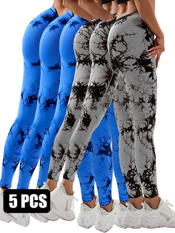 5pcs Dyed Yoga Pants With A Waistband At The Lower Back Active Yoga Pants