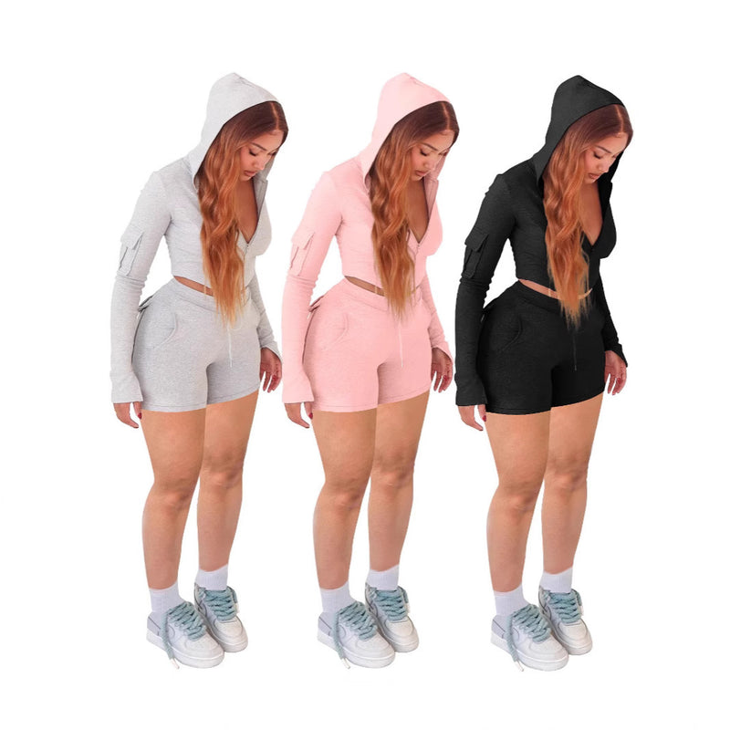 Women's Casual Tight Workwear With Pocket Sports Shorts Suit
